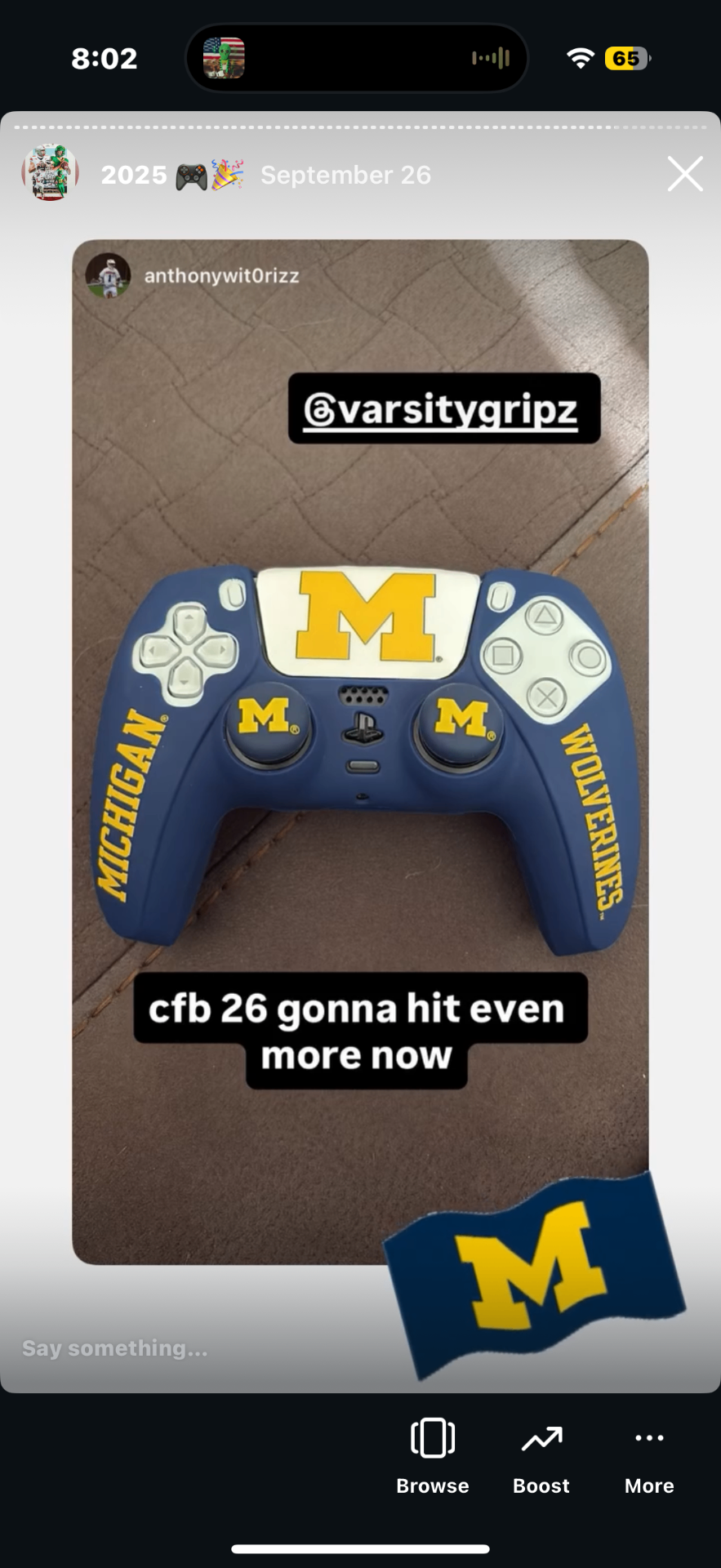 Michigan fan setup shared by @anthonywit0rizz